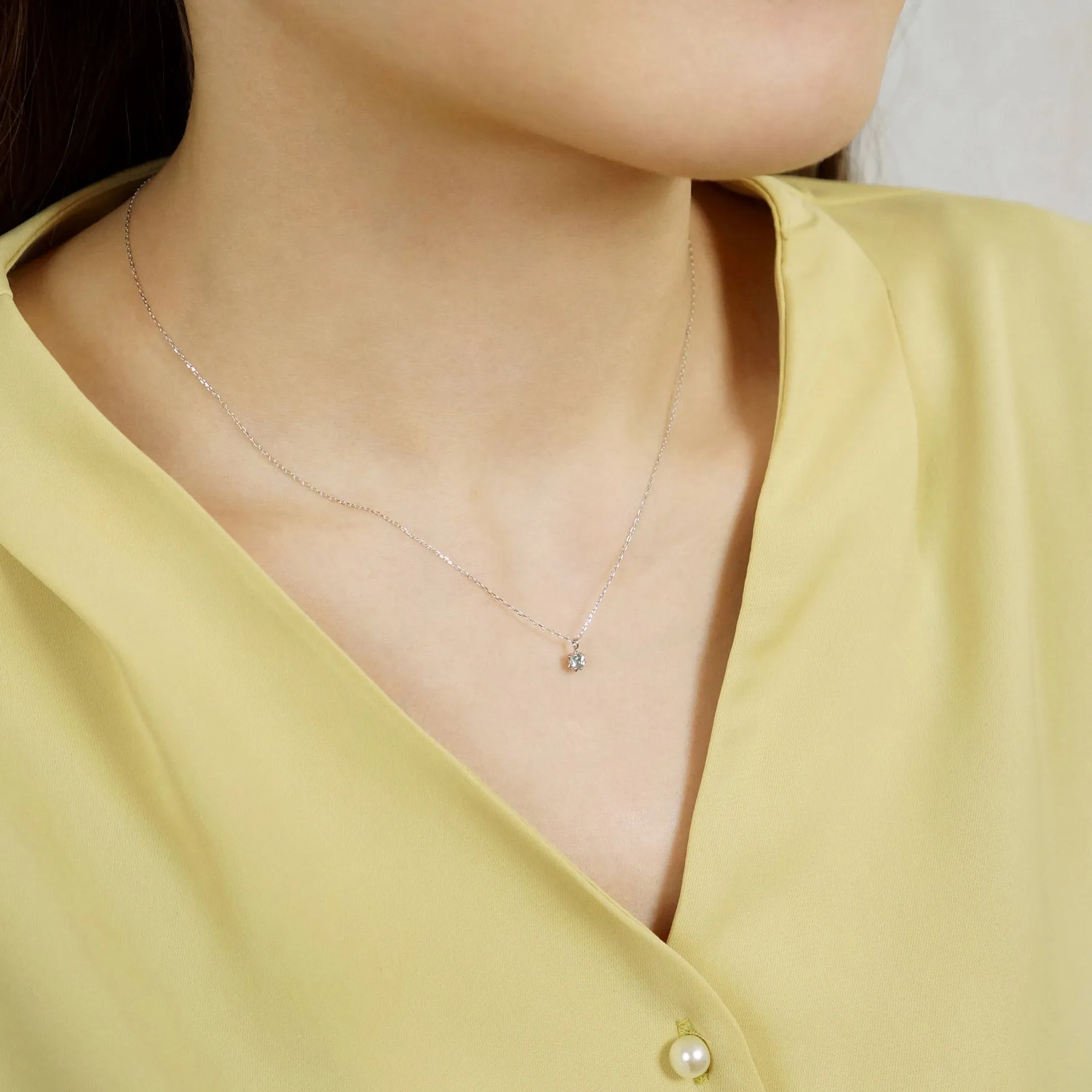 10K White Gold Aquamarine Starlet Birthstone Necklace