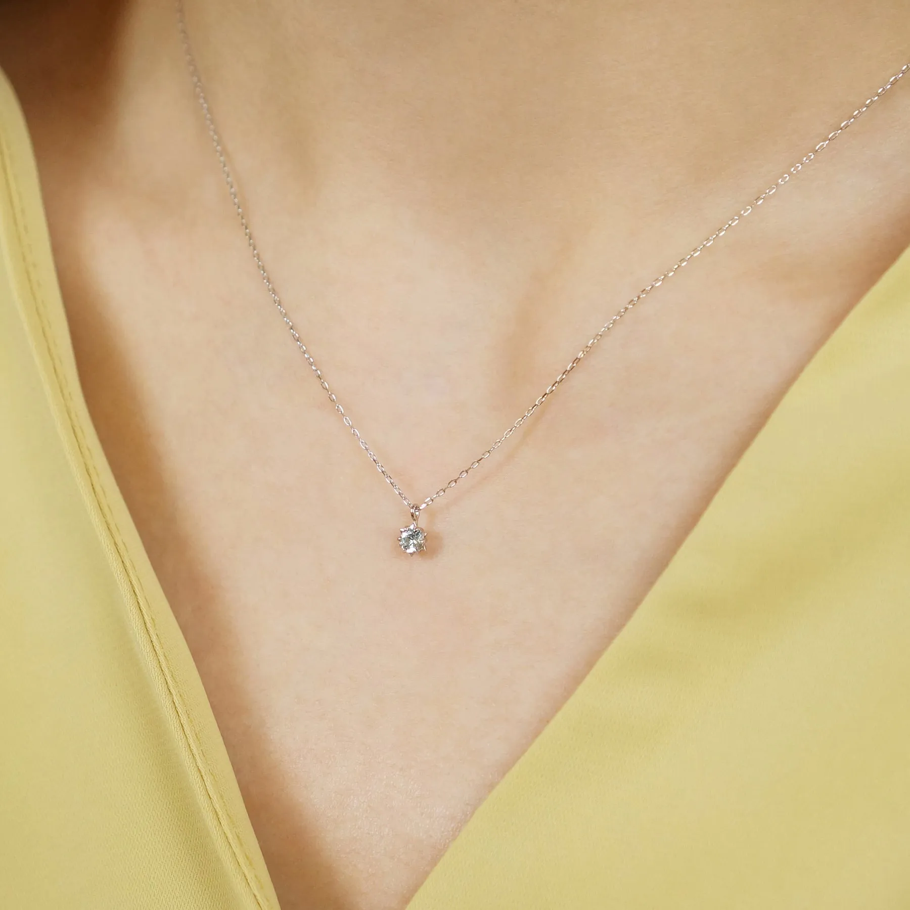 10K White Gold Aquamarine Starlet Birthstone Necklace