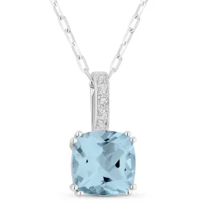 1.25Ct Aquamarine 16"pendant Necklace In 14K White Gold