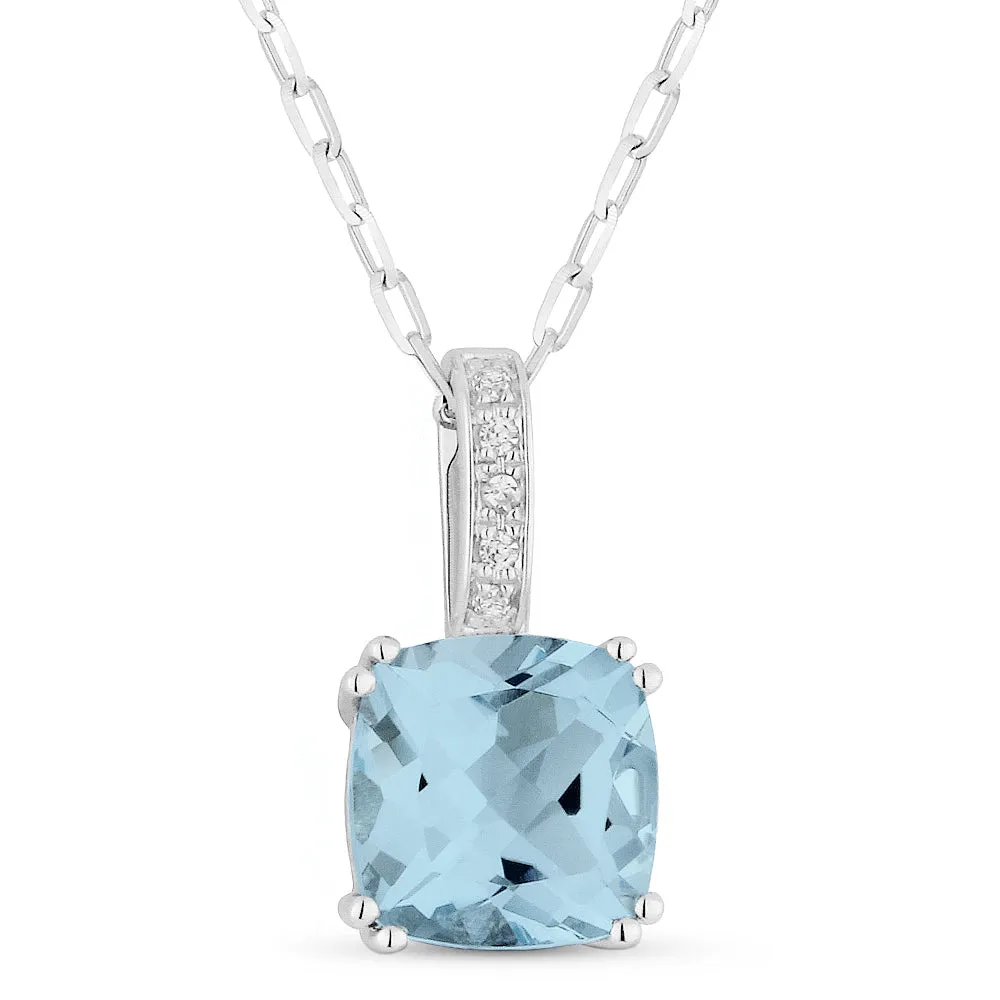 1.25Ct Aquamarine 16"pendant Necklace In 14K White Gold