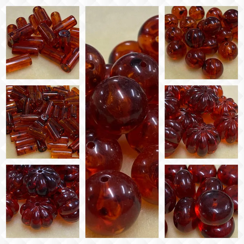 12x17mm Pumpkin Beads (10) - Cherry - Amber Look Vintage Beads
