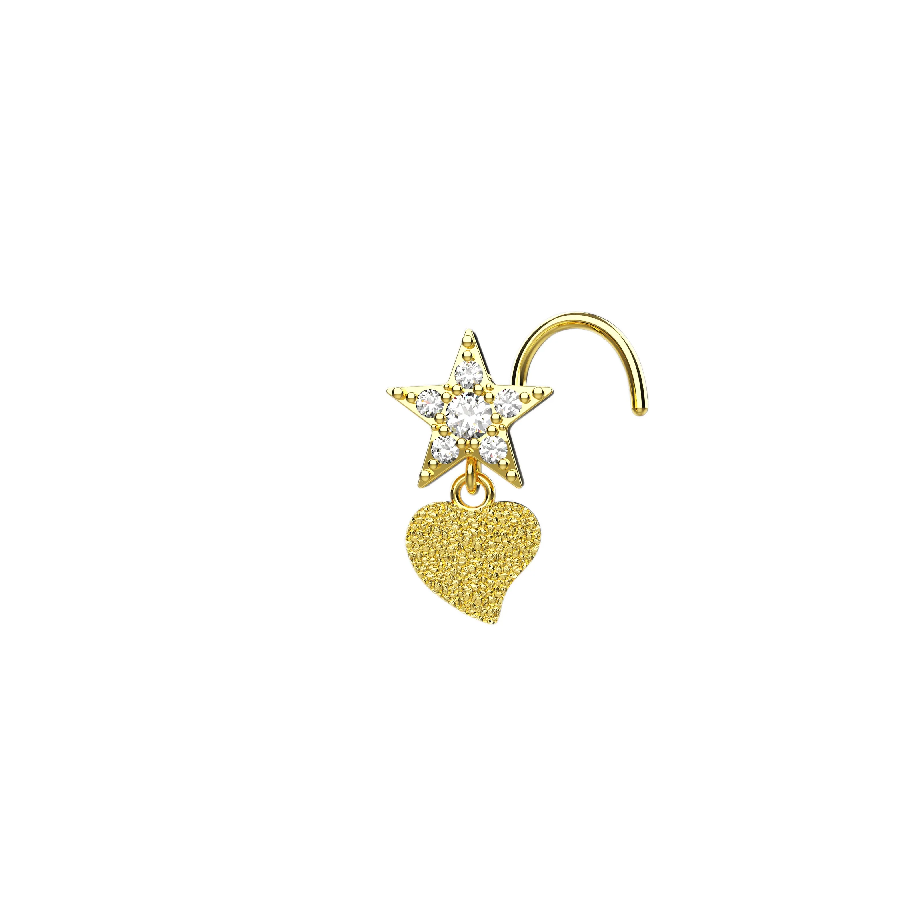 14k Gold Dangling Star Nose Ring – Elegant Gold Nose Piercing
