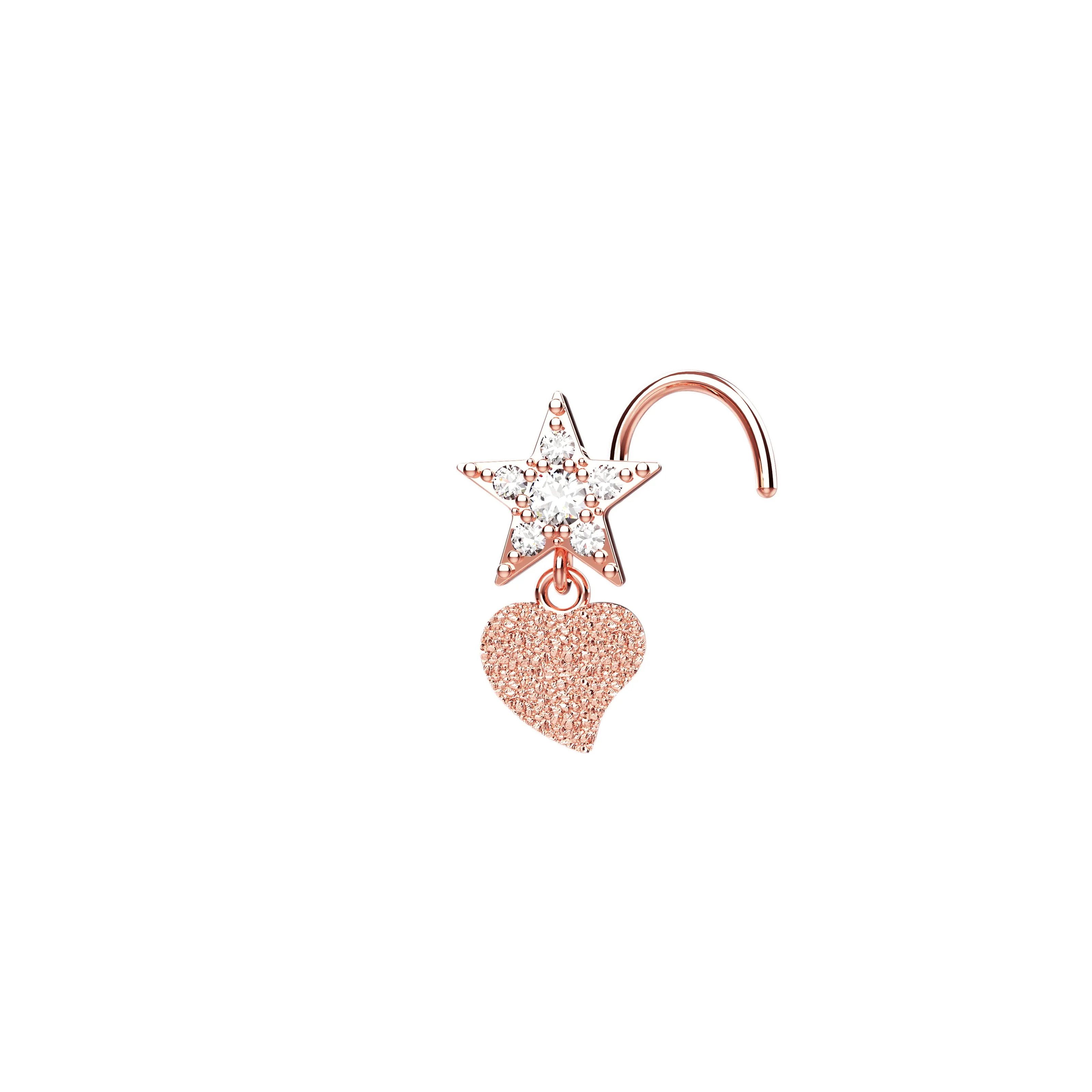 14k Gold Dangling Star Nose Ring – Elegant Gold Nose Piercing