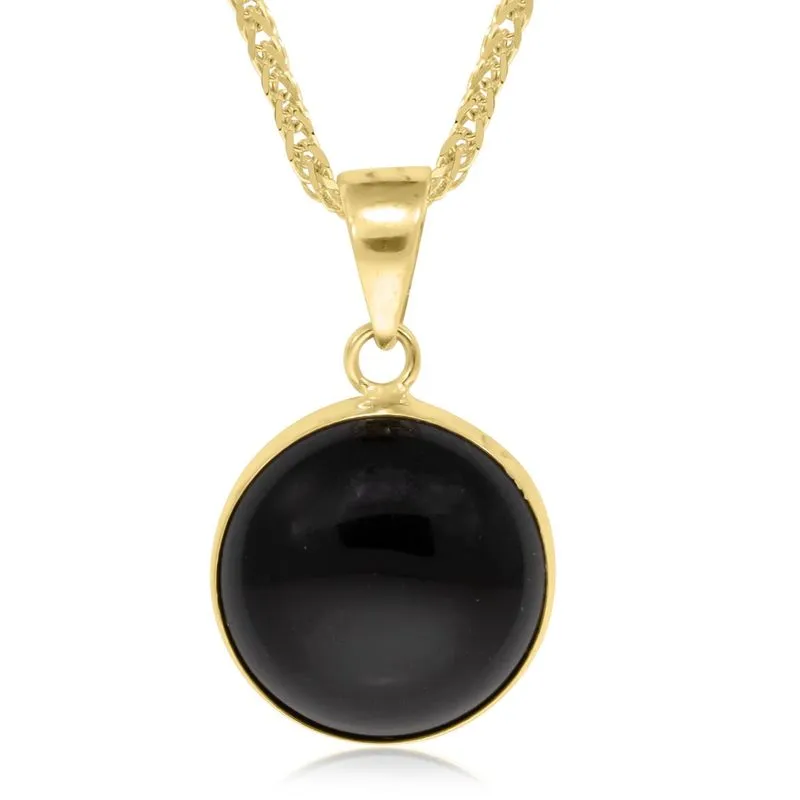 14K Gold Onyx Pendant - 12mm Black Gemstone, Leo Birthday Gift