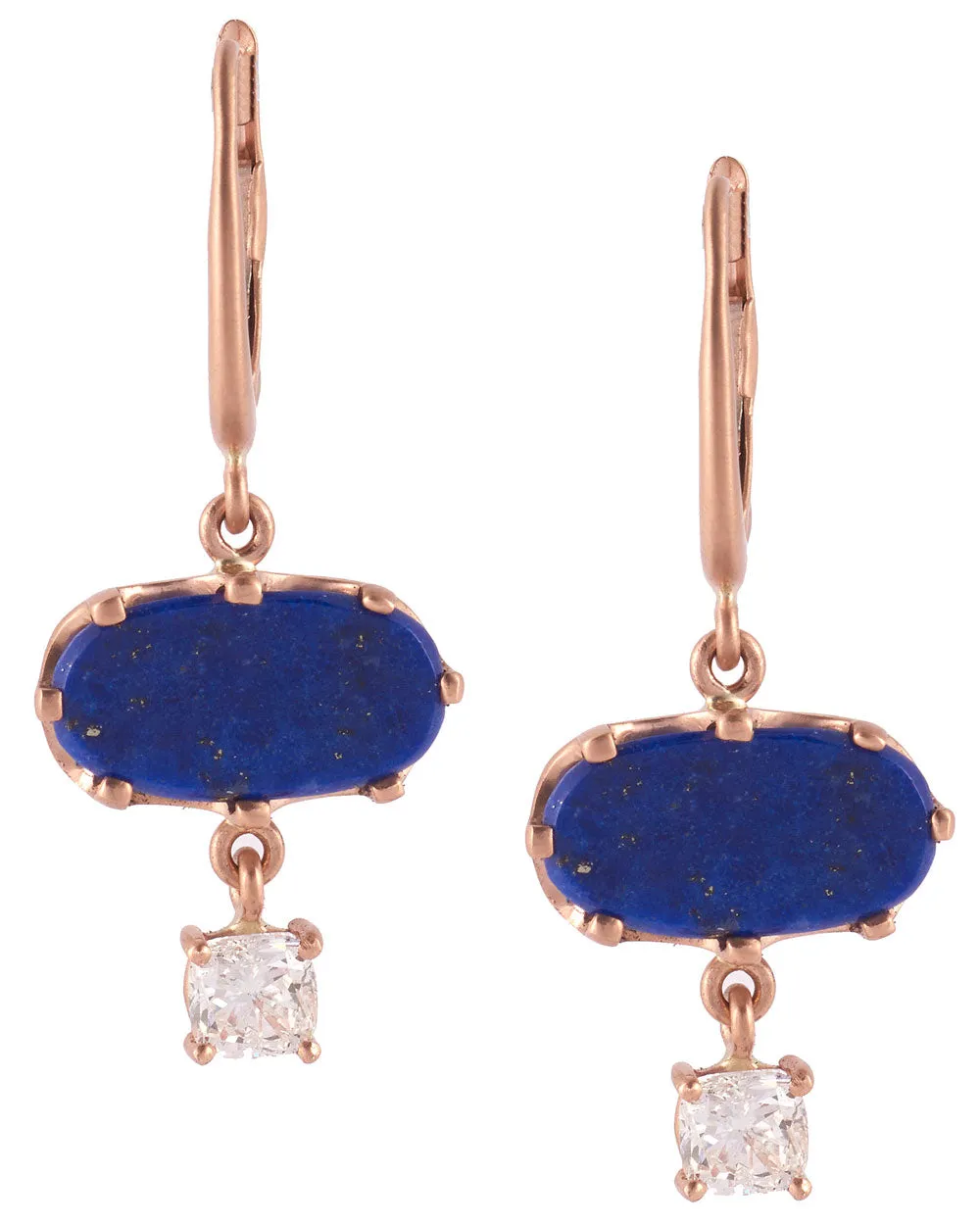 14k Rose Gold Diamond and Lapis Drop Earrings