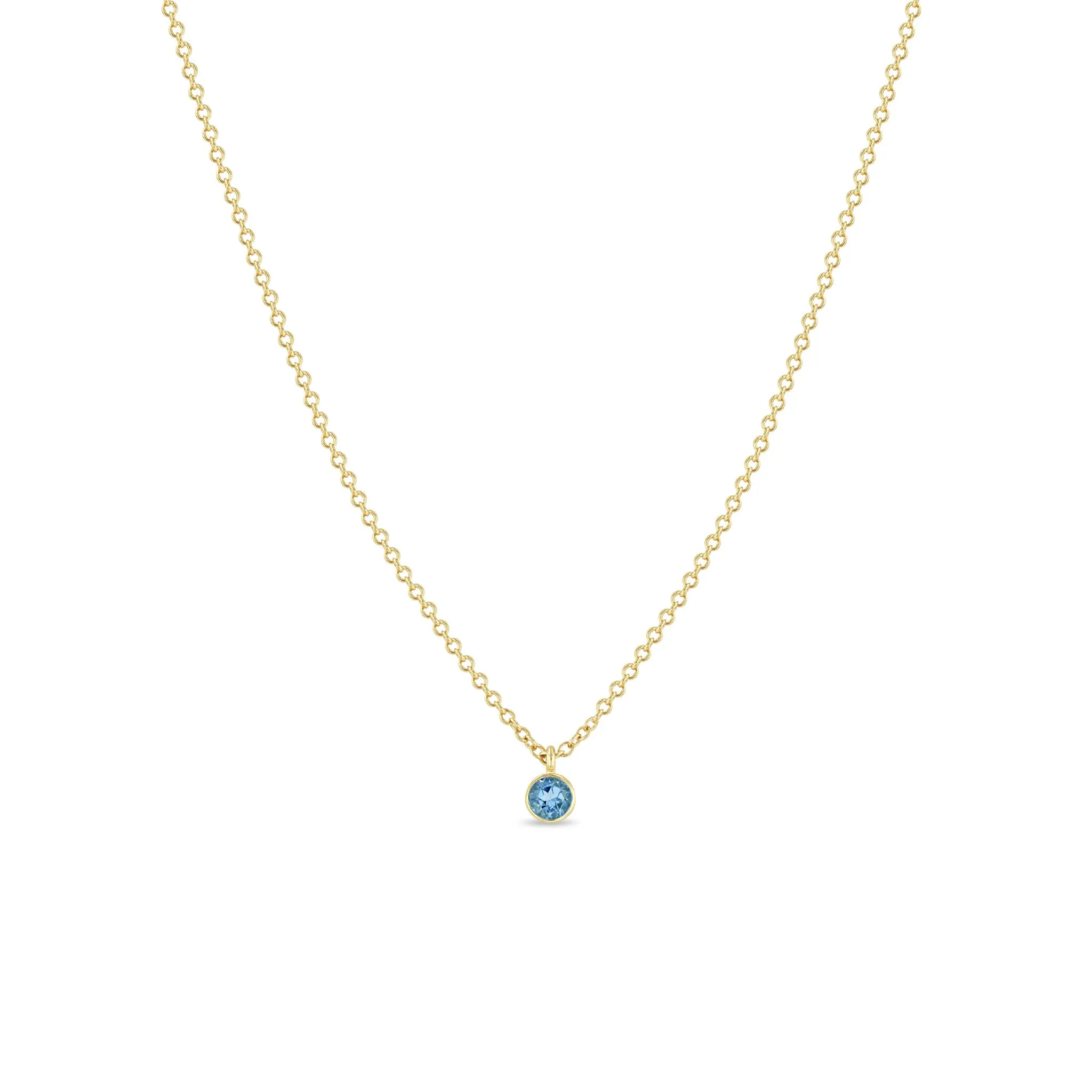 14k Single Aquamarine Pendant Necklace | March Birthstone