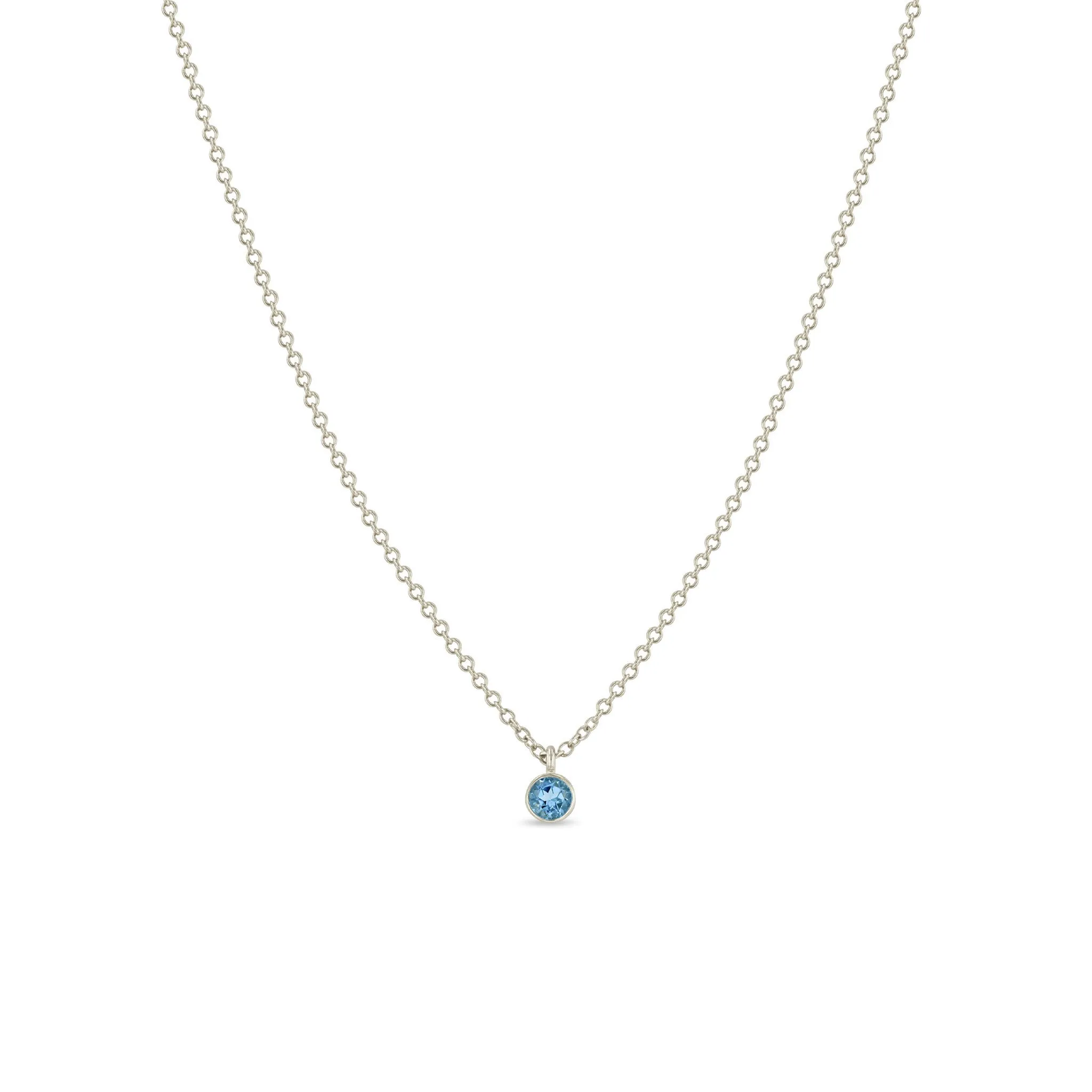 14k Single Aquamarine Pendant Necklace | March Birthstone
