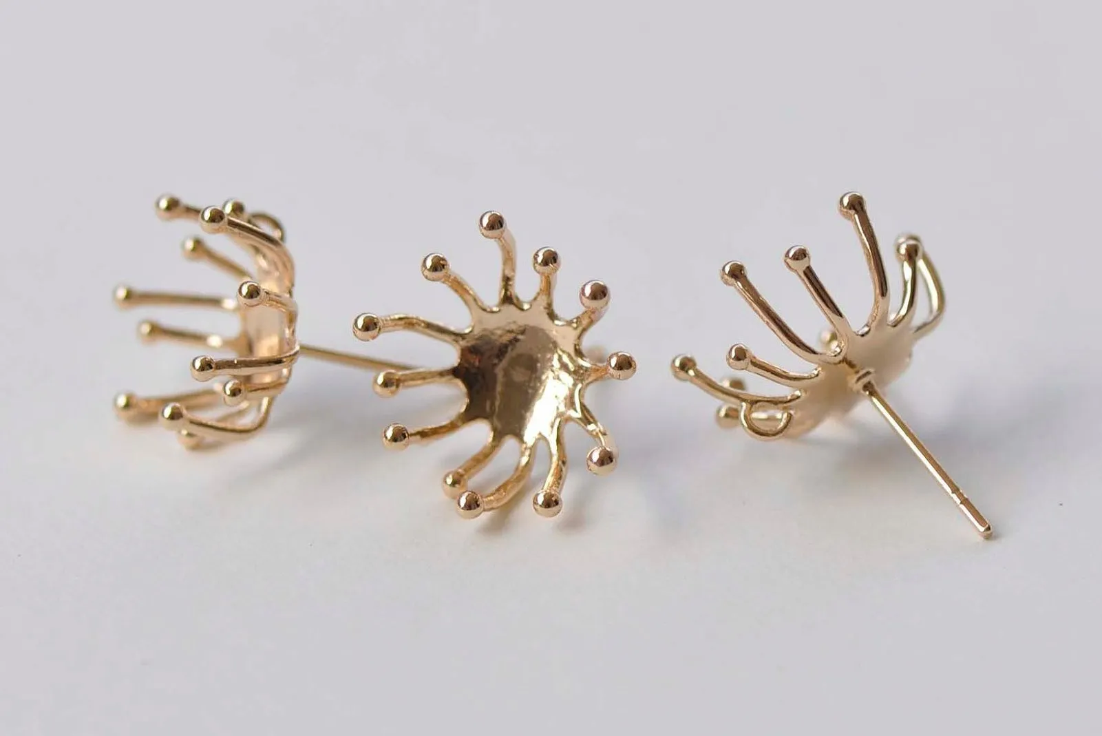 6 pcs 24K Champagne Gold Round Snap-Set Post Earring Post Studs A5924