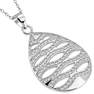 925 Sterling Silver Clear CZ Teardrop Ornament Large Statement Pendant Necklace