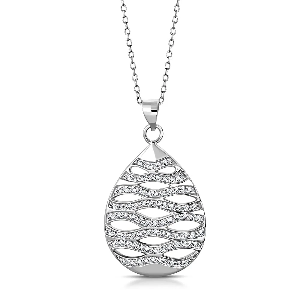 925 Sterling Silver Clear CZ Teardrop Ornament Large Statement Pendant Necklace