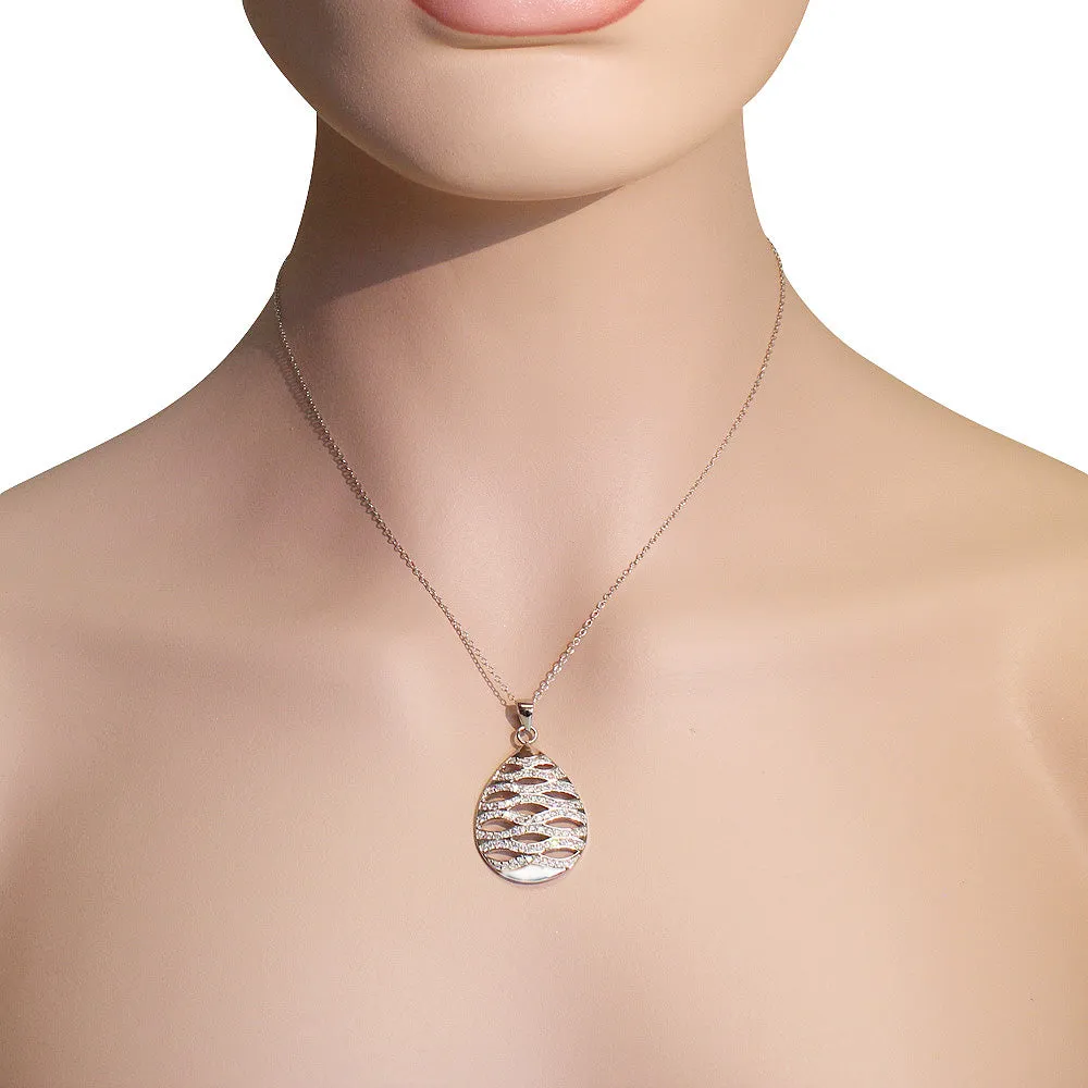 925 Sterling Silver Clear CZ Teardrop Ornament Large Statement Pendant Necklace