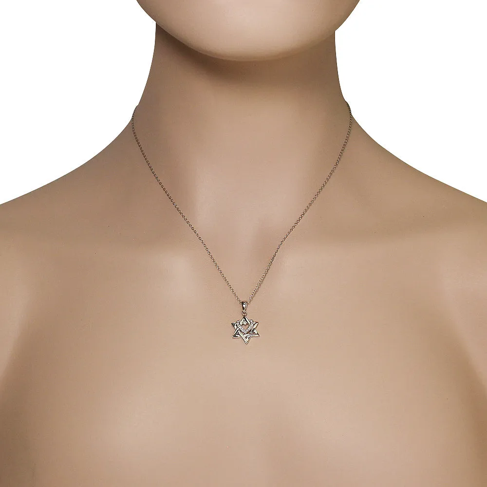 925 Sterling Silver White Clear CZ Jewish Star of David Love Heart Pendant Necklace