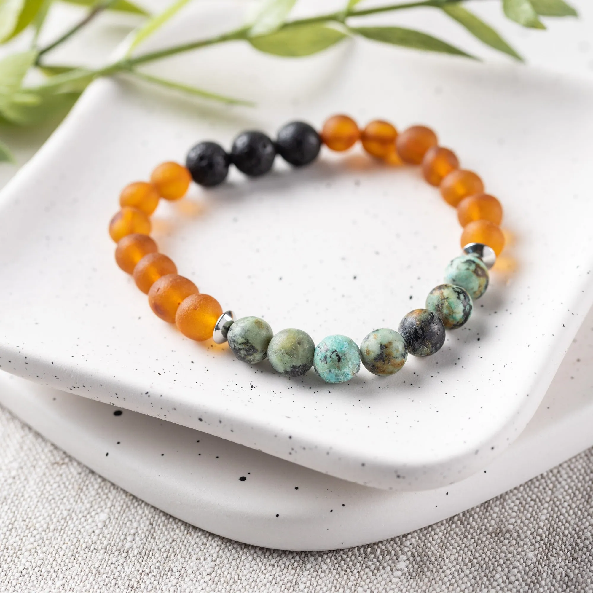 Adults | African Turquoise   Raw Cognac Aromatherapy Bracelet