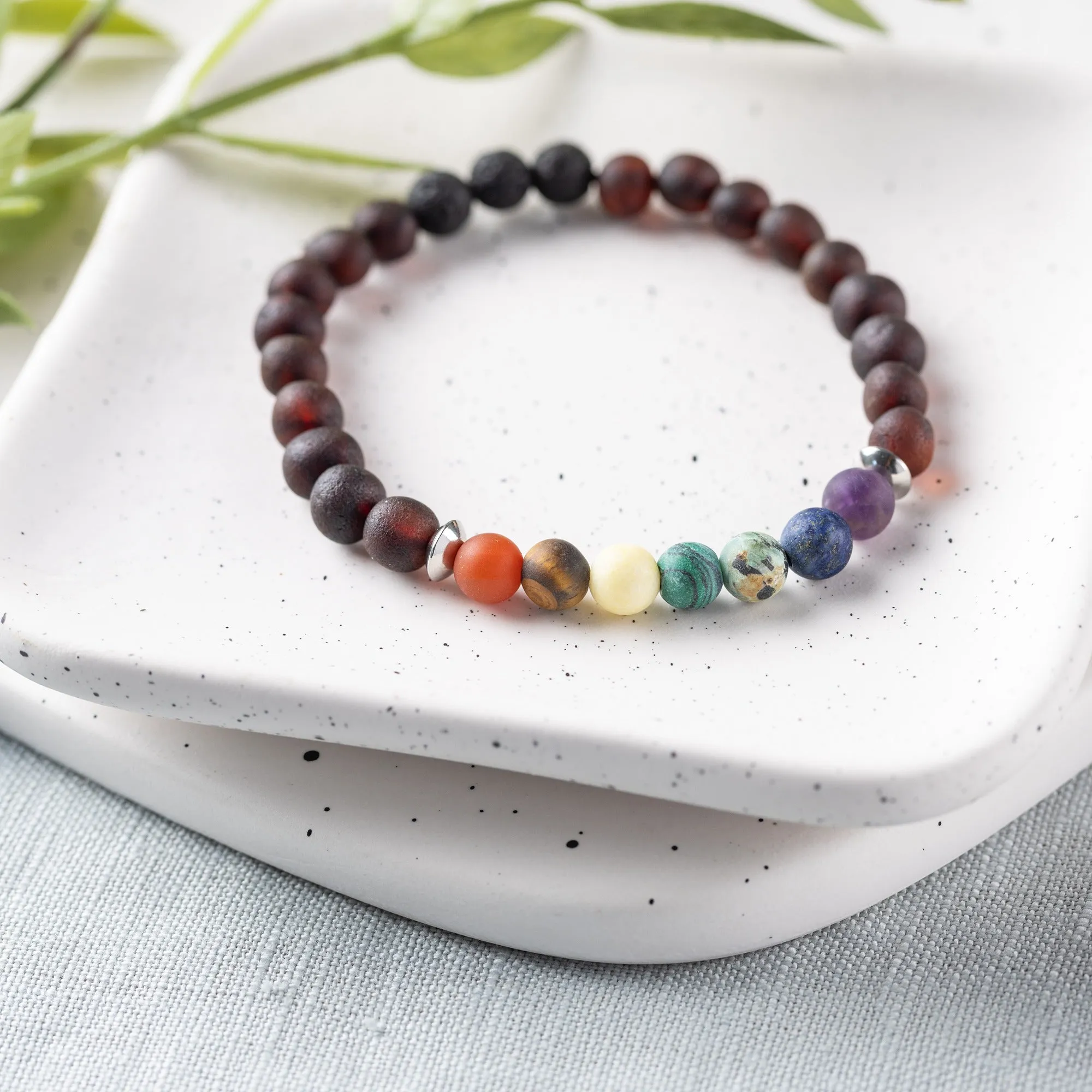 Adults | Rainbow Chakra   Raw Cherry Aromatherapy Bracelet