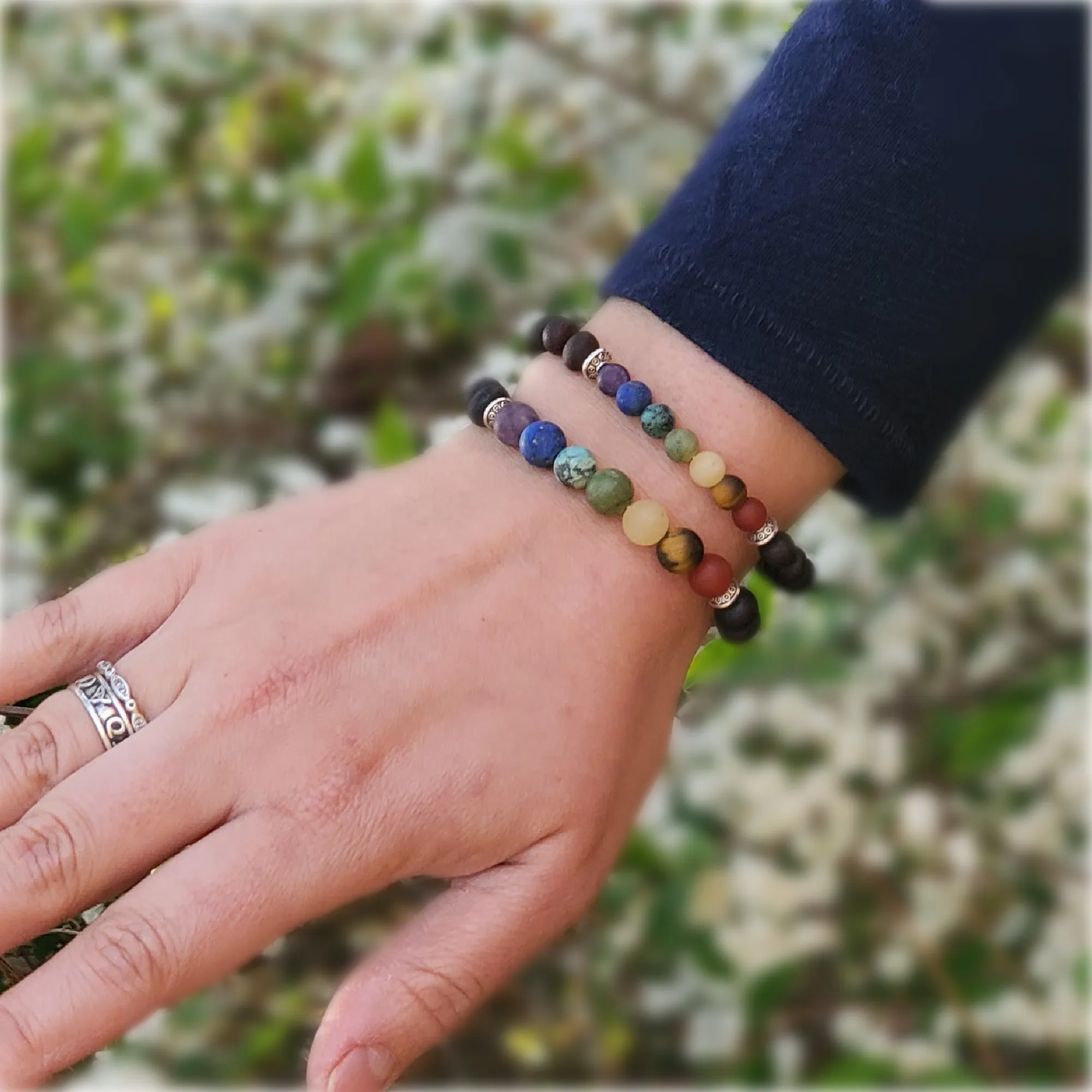 Adults | Rainbow Chakra   Raw Cherry Aromatherapy Bracelet