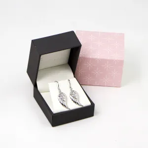 Angel wing with CZ edge fish hook earrings in sterling silver