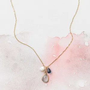 Aquamarine Necklace with Topaz, Sapphire and Pearl Charms