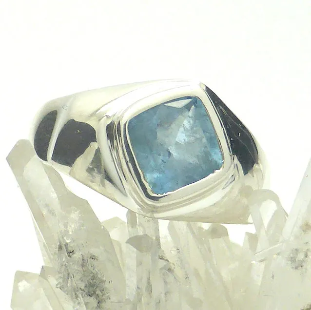 Aquamarine Ring, Faceted Diamond, 925 Silver, r3