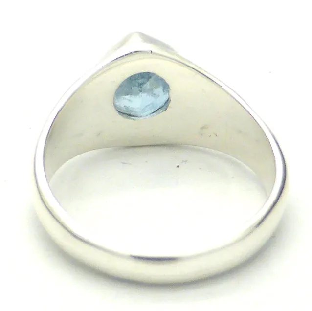 Aquamarine Ring, Faceted Diamond, 925 Silver, r3