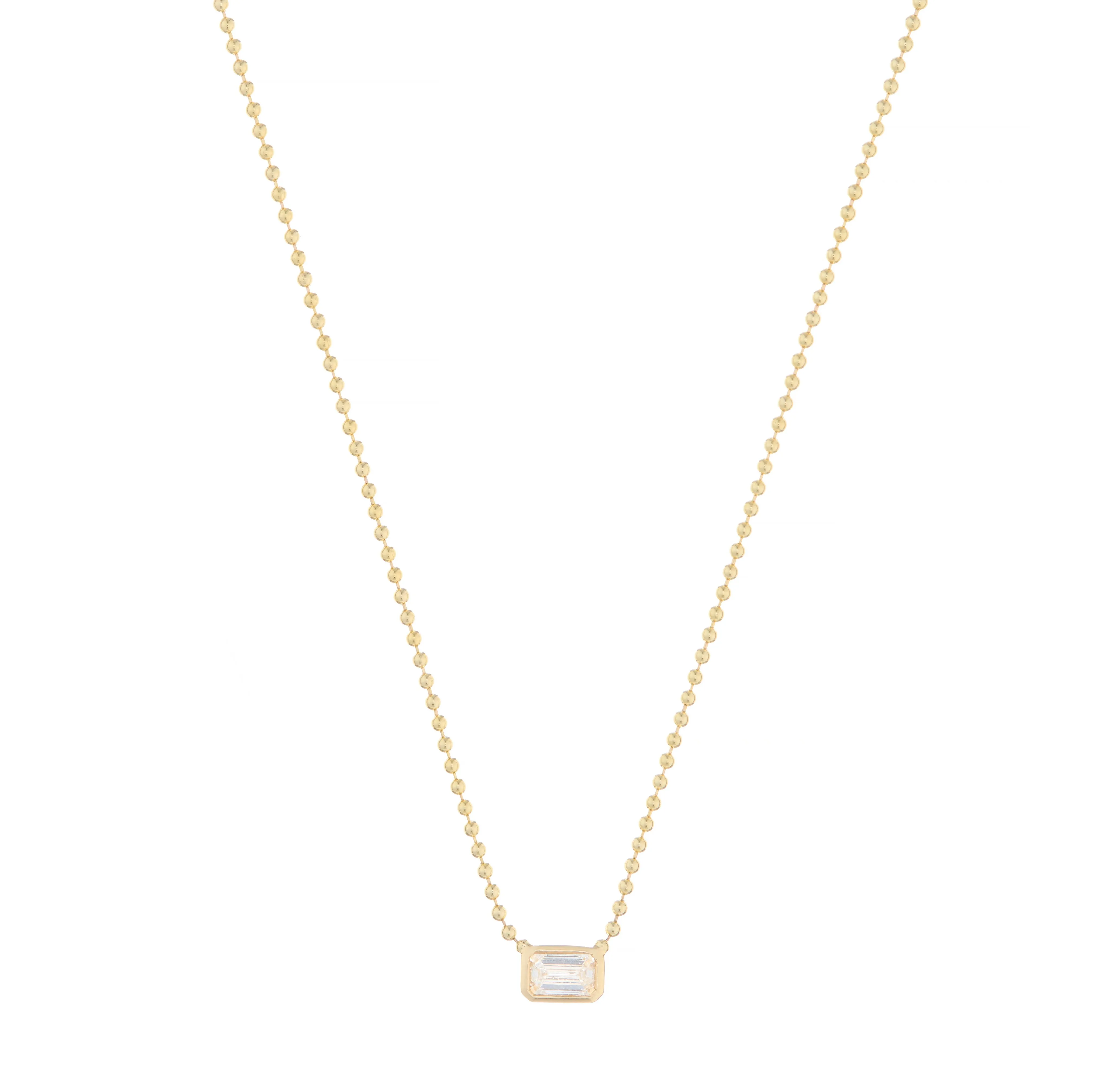 Bezel Set Asscher Cut Diamond Ball Chain Necklace