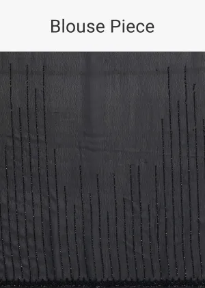 Black Striped Saree With Swarovski Embellishments And Unstitched Blouse Piece