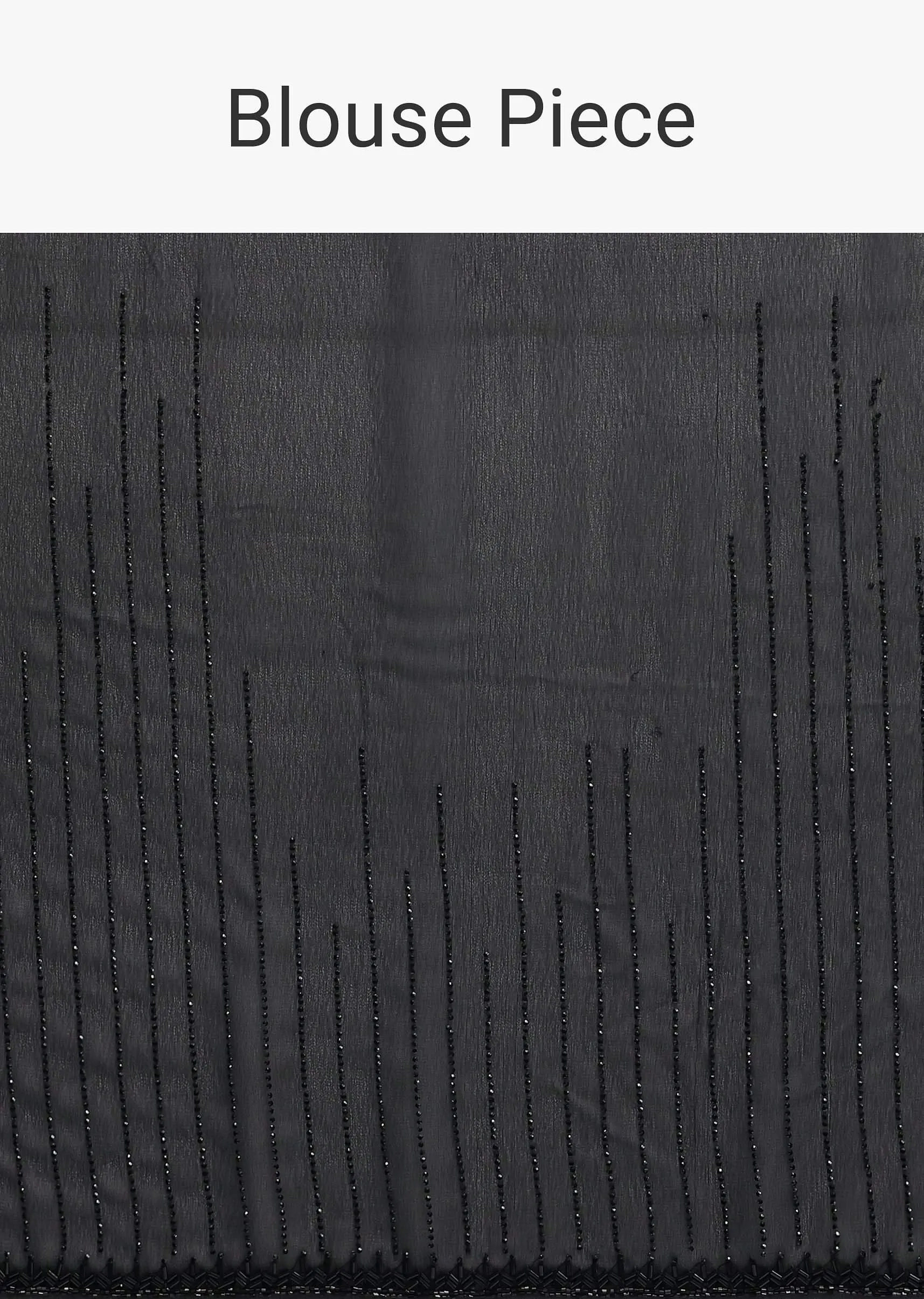 Black Striped Saree With Swarovski Embellishments And Unstitched Blouse Piece