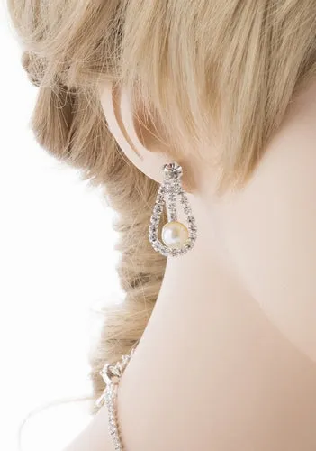 Bridal Wedding Jewelry Set Crystal Rhinestone Pearl Elegant Classy Necklace