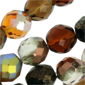 Czech Fire Polished Glass Beads, Faceted Round 10mm, Wheatberry Mix (50 Pieces)