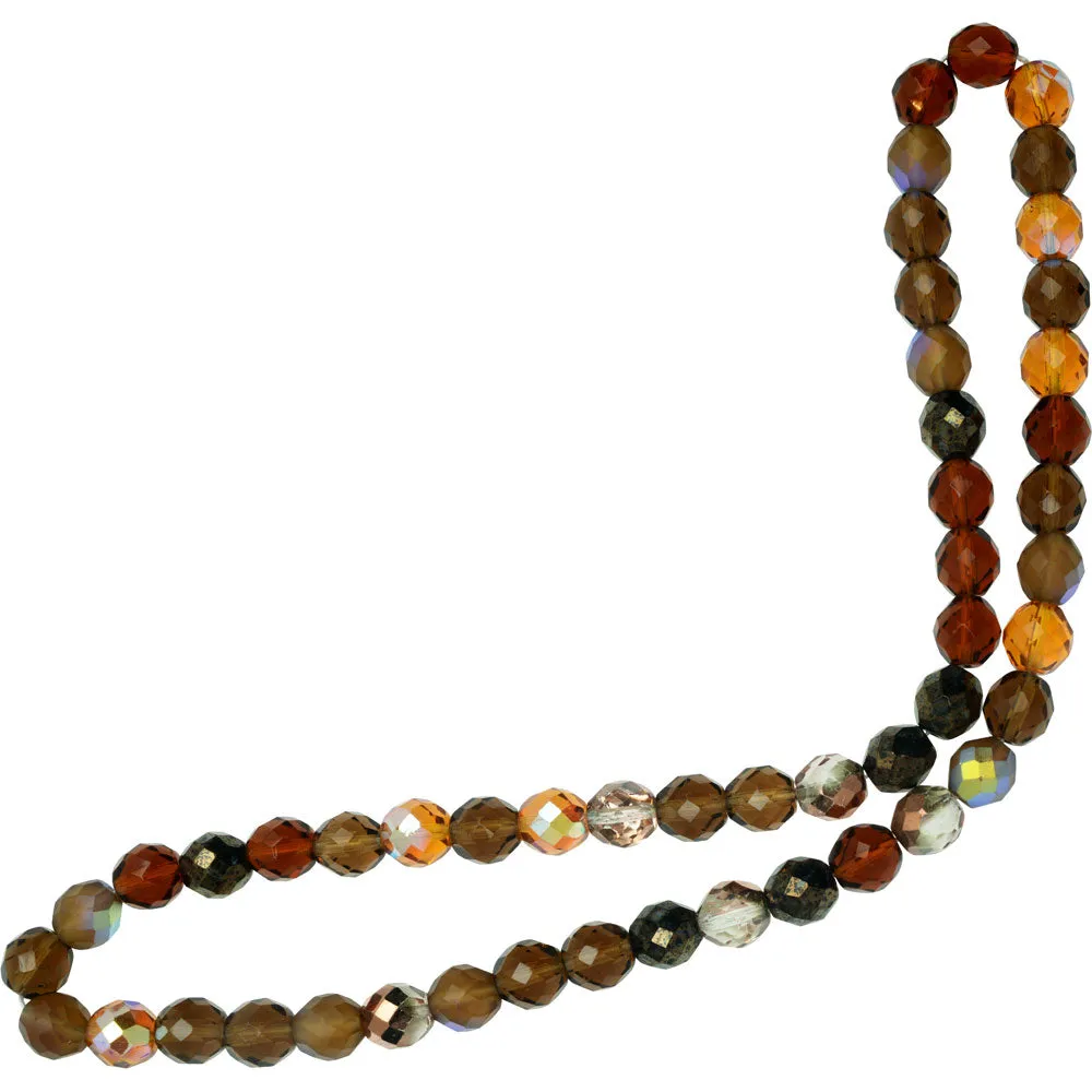 Czech Fire Polished Glass Beads, Faceted Round 10mm, Wheatberry Mix (50 Pieces)