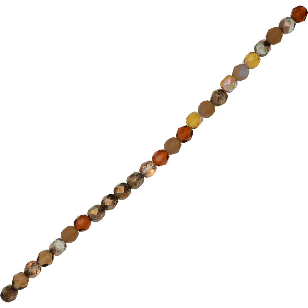 Czech Fire Polished Glass Beads, Faceted Round 6mm, Wheatberry Mix (25 Pieces)