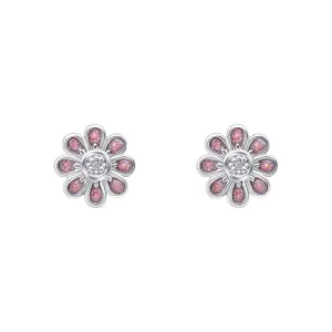 D for Diamond Pink Flower Stud Earrings with Diamond