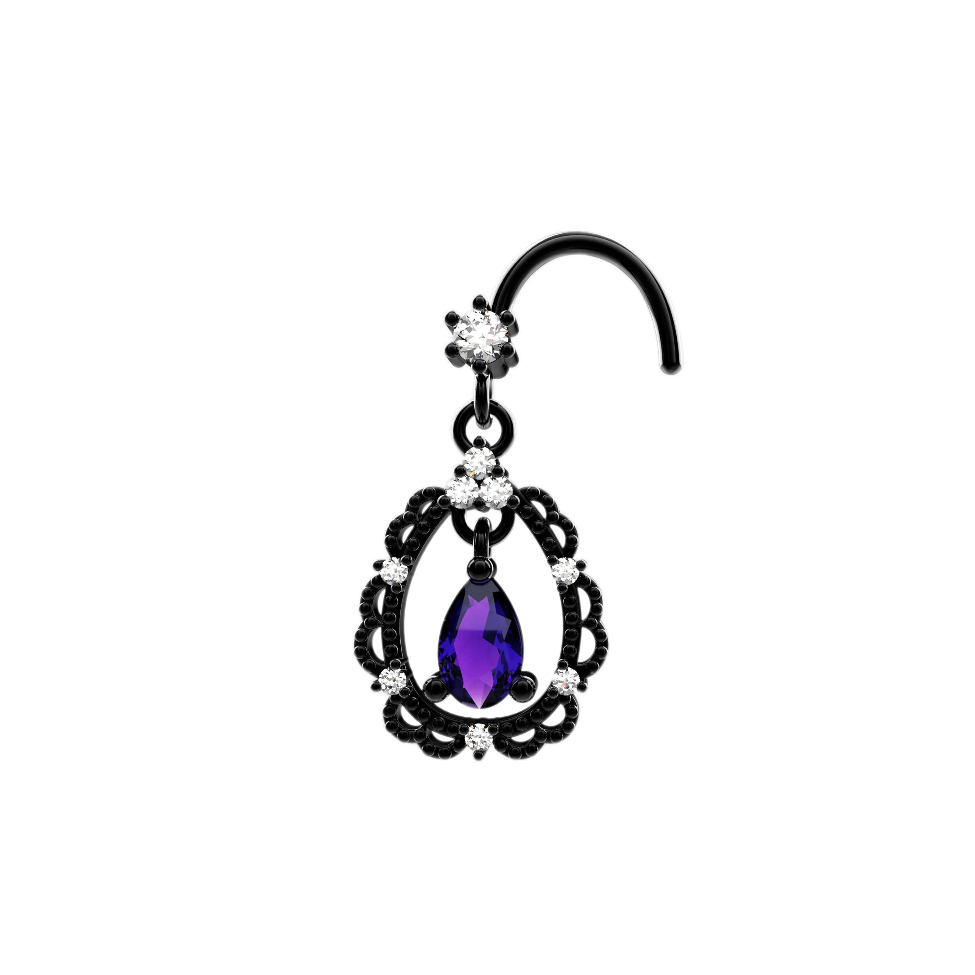 Dangle Amethyst Nose Jewelry – 14K Gold Nose Piercing for Women