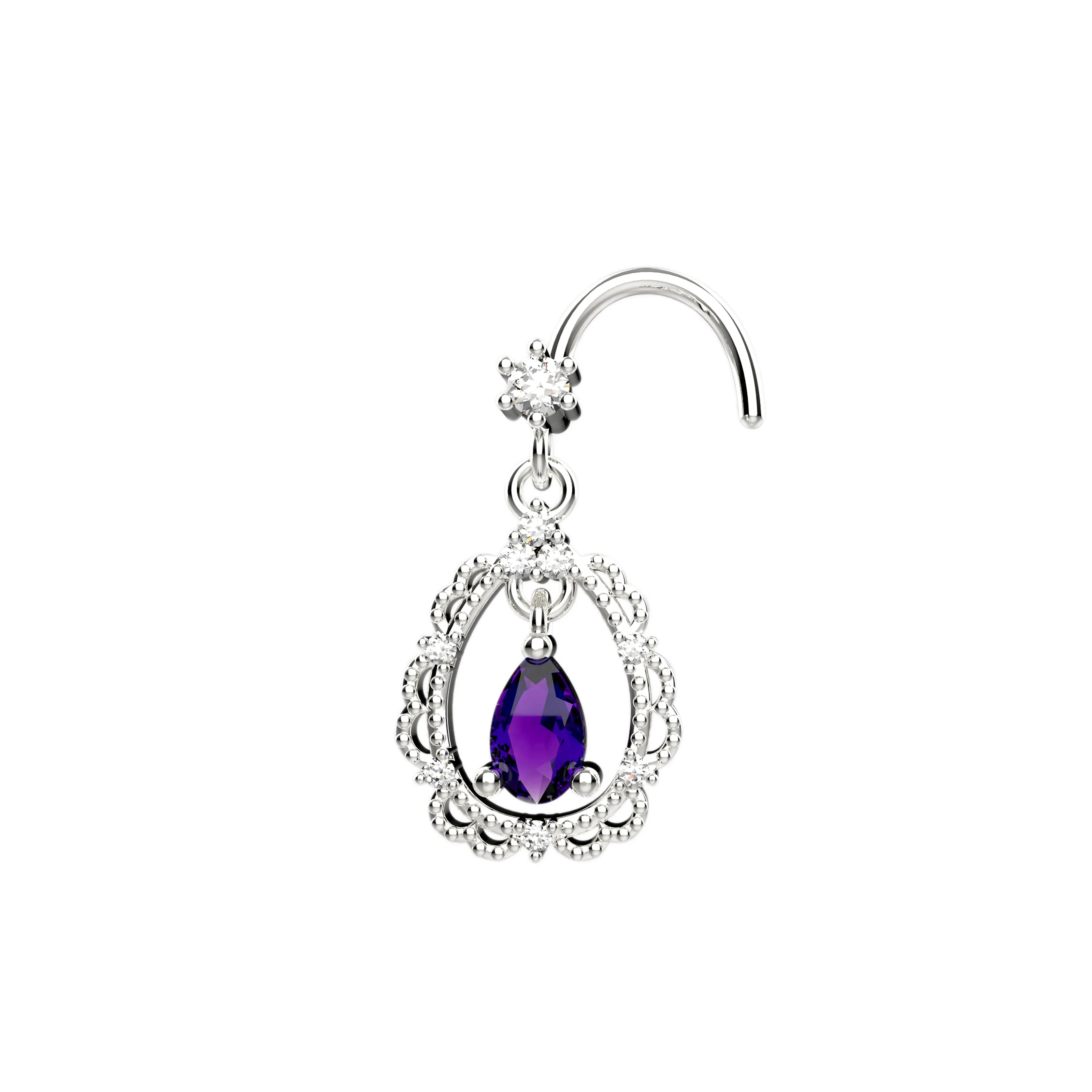 Dangle Amethyst Nose Jewelry – 14K Gold Nose Piercing for Women