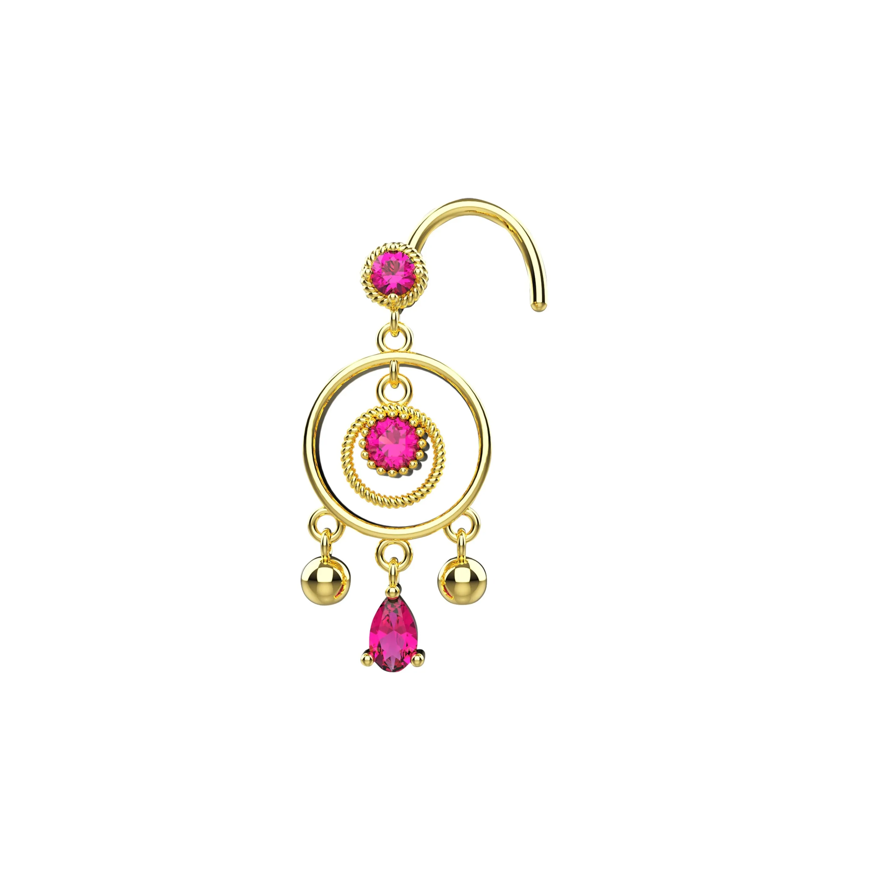 Dangle Nose Stud for Women – 14K Gold Nose Piercing Jewelry
