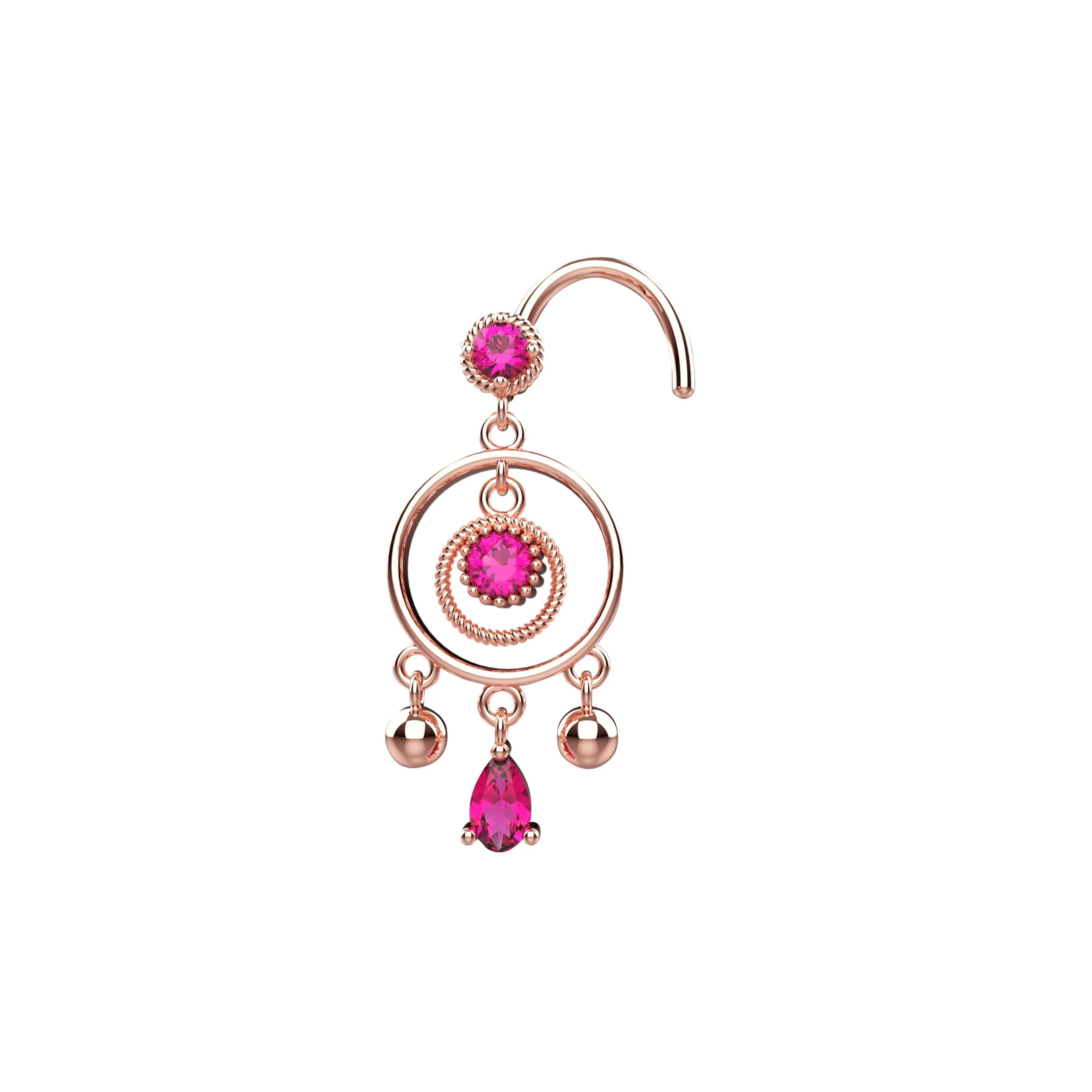 Dangle Nose Stud for Women – 14K Gold Nose Piercing Jewelry