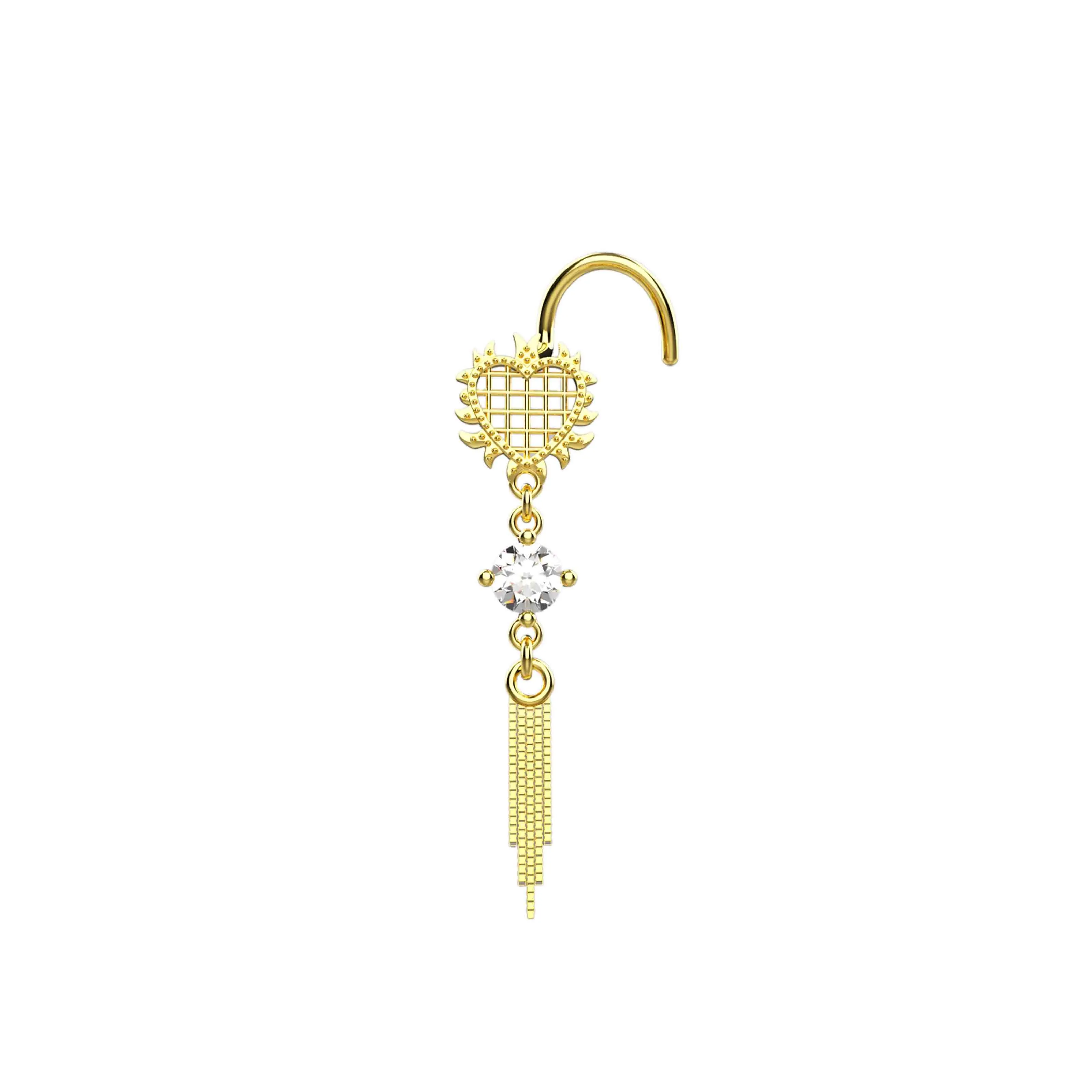 Dangle Nose Stud with Chain | Gold Nose Piercing Jewelry