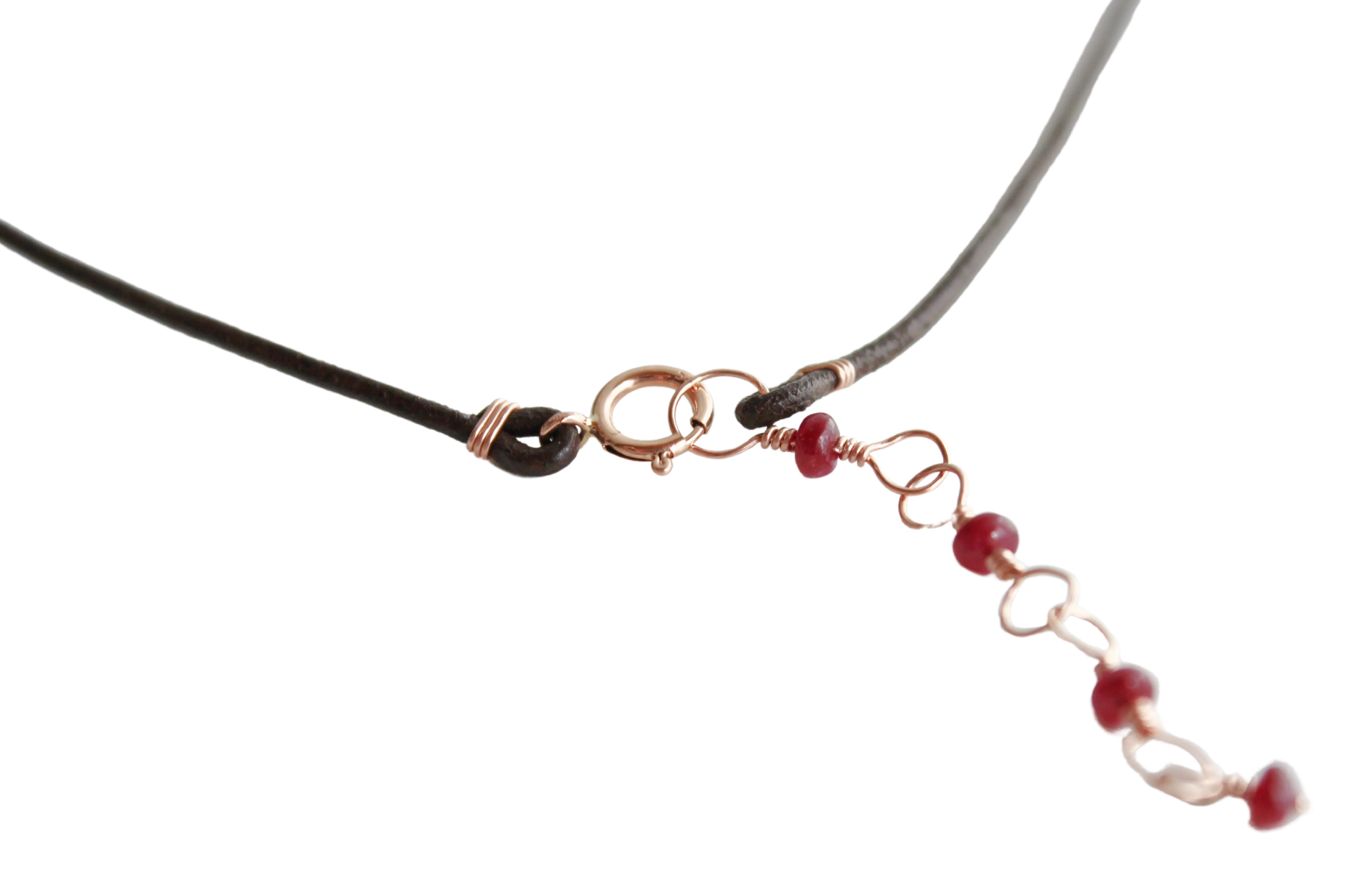 Diamond Cross Leather & Ruby Necklace