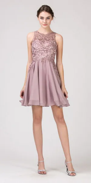 Eureka 6025 Lace Appliqued A-Line Short Dress