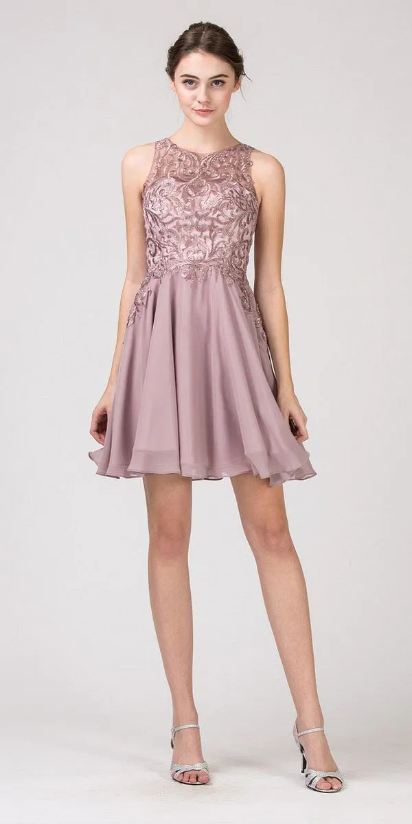 Eureka 6025 Lace Appliqued A-Line Short Dress