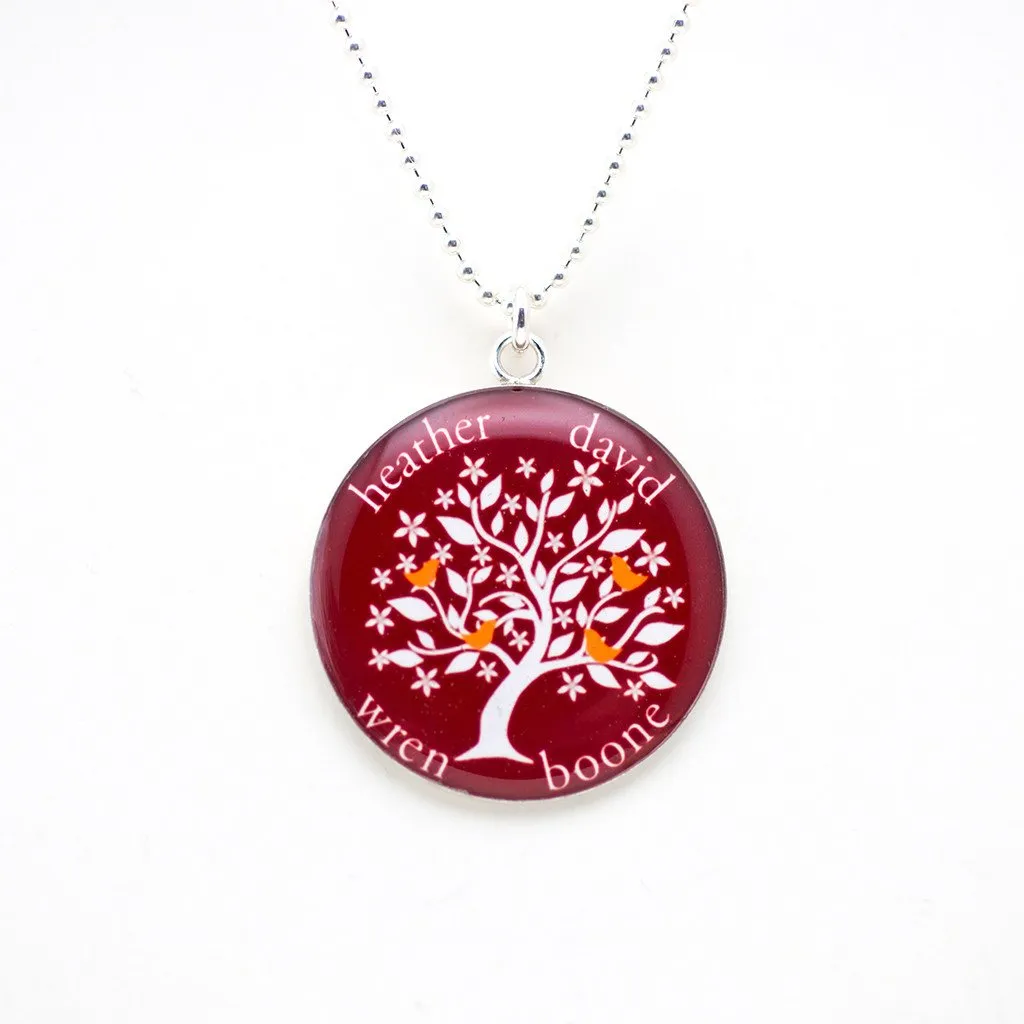 Family Tree Necklace with Flowers