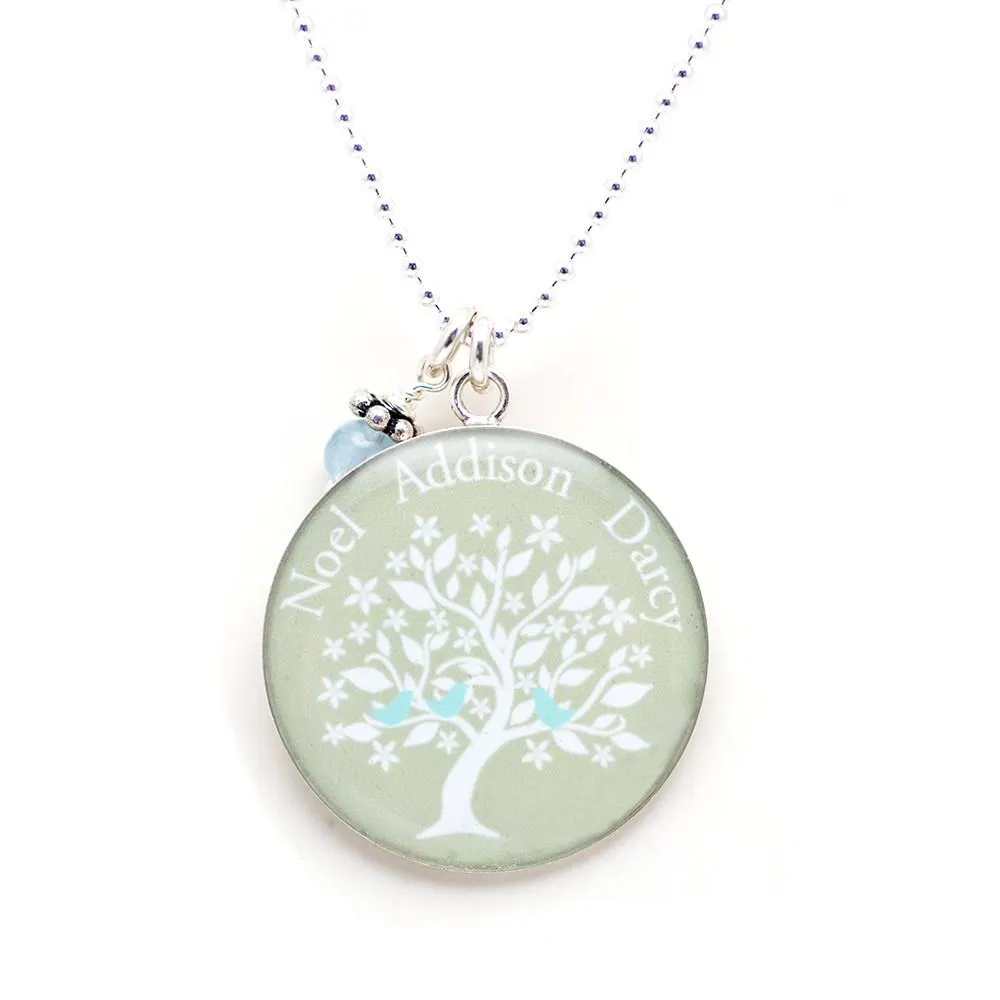 Family Tree Necklace with Flowers