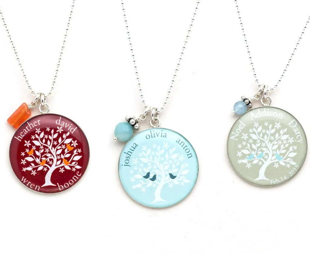 Family Tree Necklace with Flowers