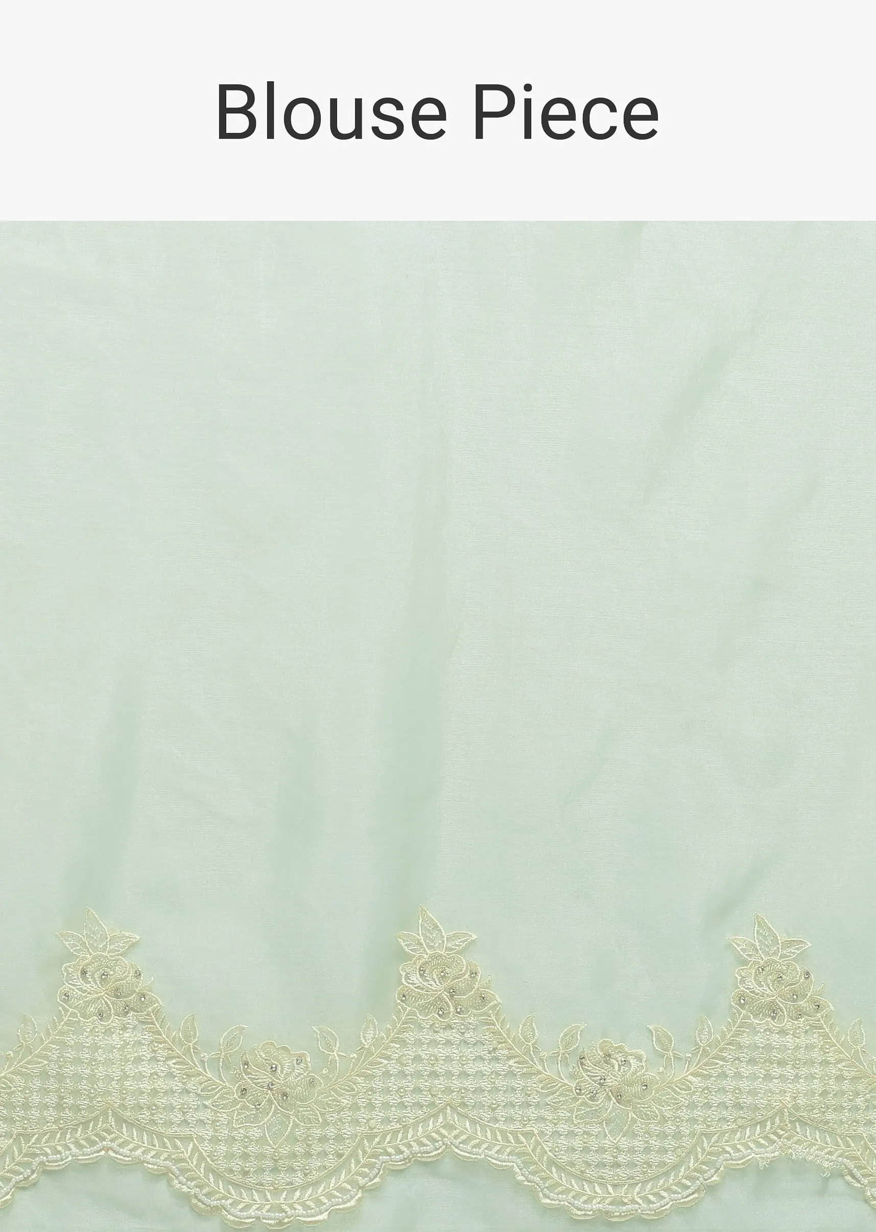 Green Chikankari Saree In Organza Silk With Resham Floral Jaal And Unstitched Blouse Fabric