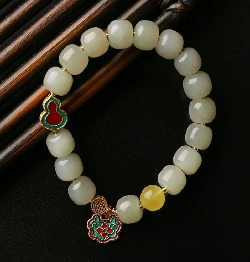 Hetian Yu Jade Bracelet DIY jade amber inlaid jasper beads bracelet-Tajade