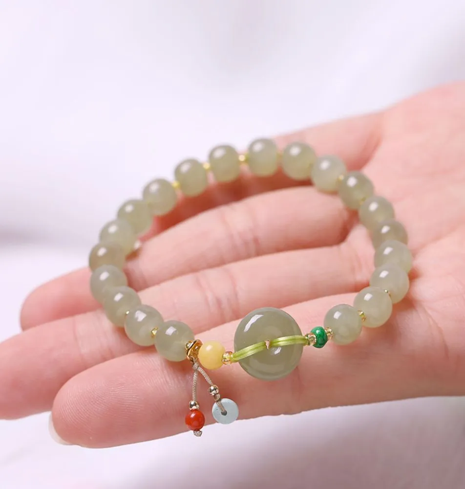 Hetian Yu Jasper Jade Bracelet Female DIY with Beeswax Beads-Tajade