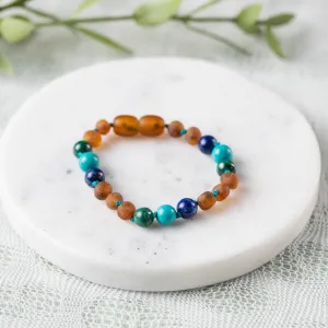Kids | Malachite Mix   Raw Cognac Amber Bracelet