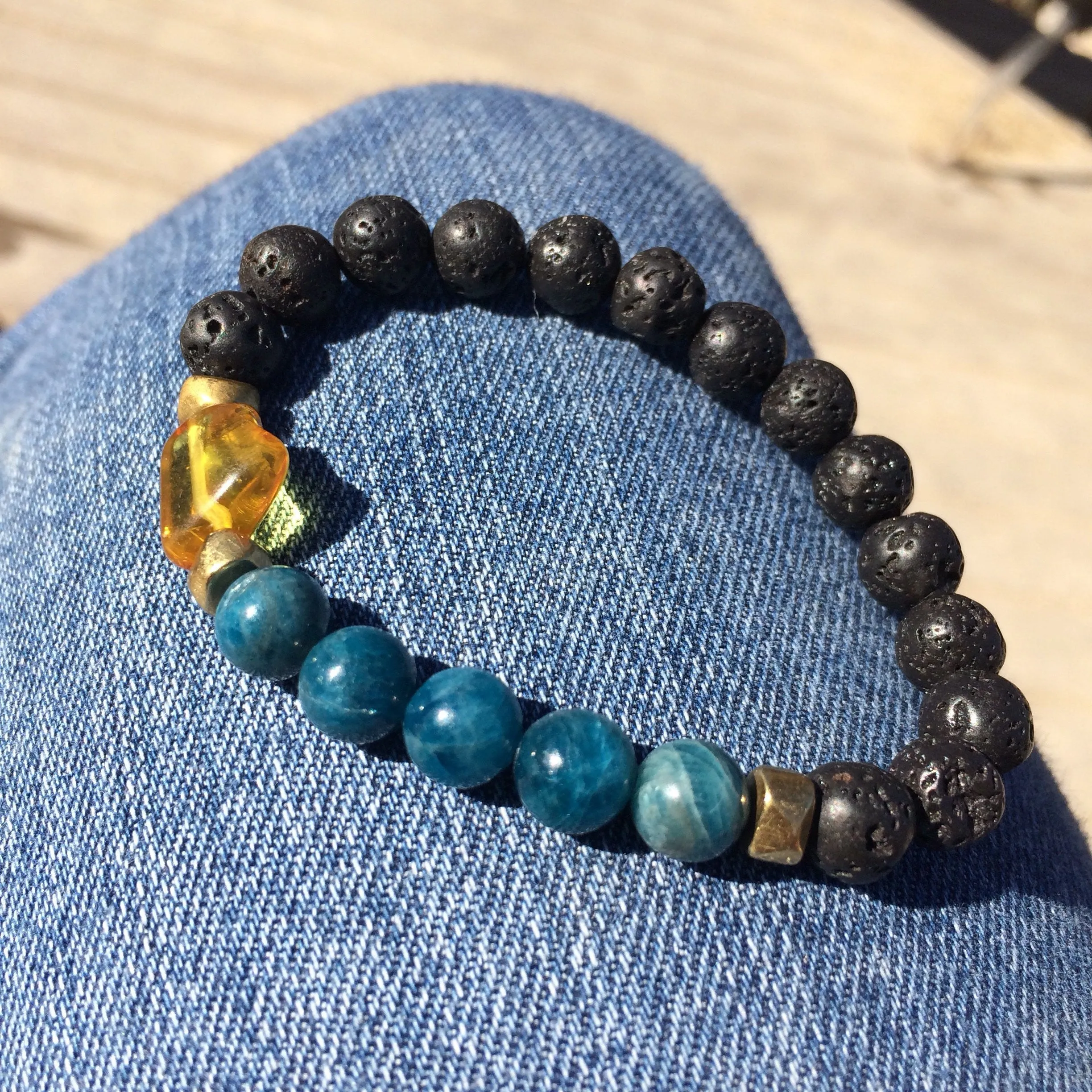 Mala Inspired Essential Oil Diffuser Lava Bead   Apatite   Amber Yoga and Meditation Bracelet