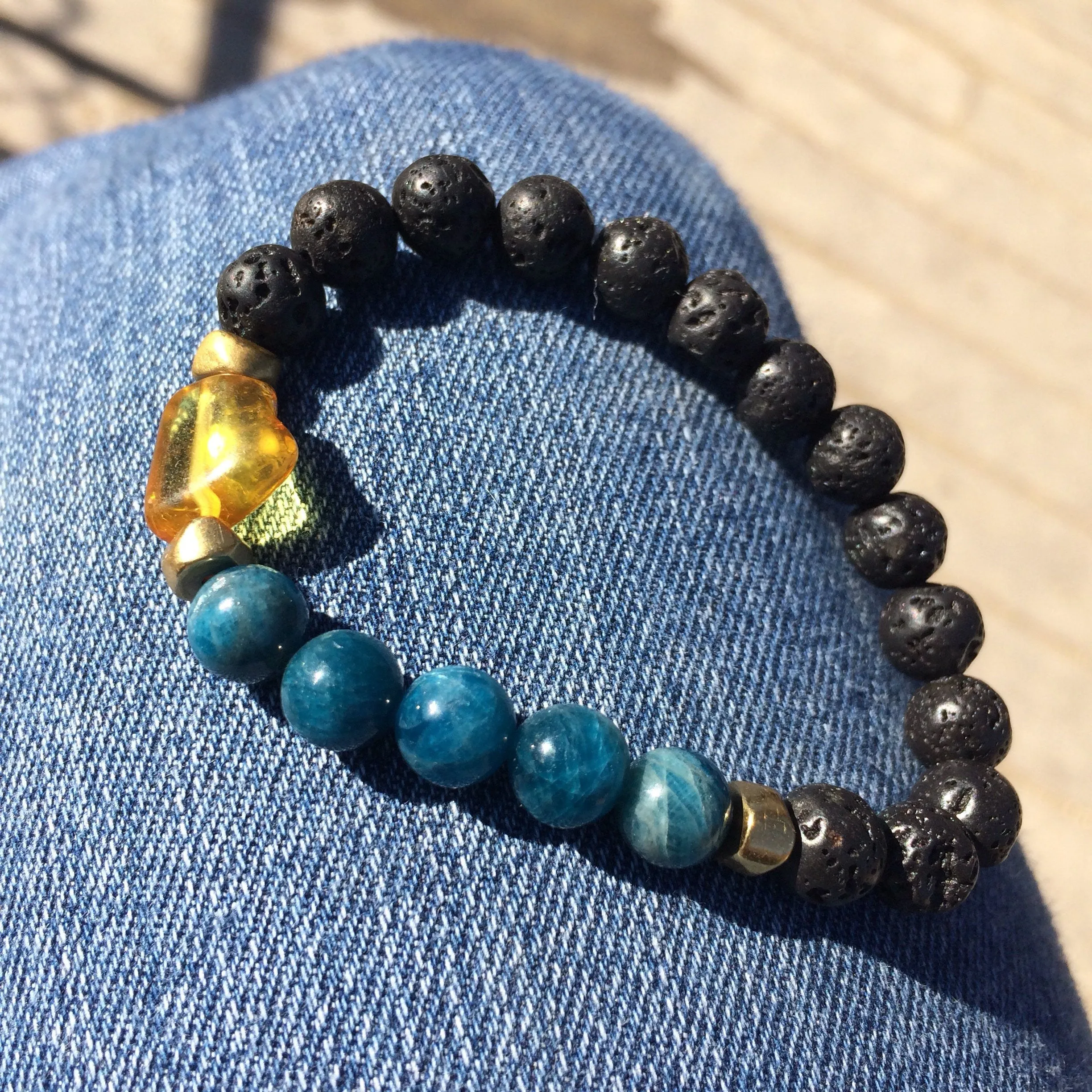 Mala Inspired Essential Oil Diffuser Lava Bead   Apatite   Amber Yoga and Meditation Bracelet