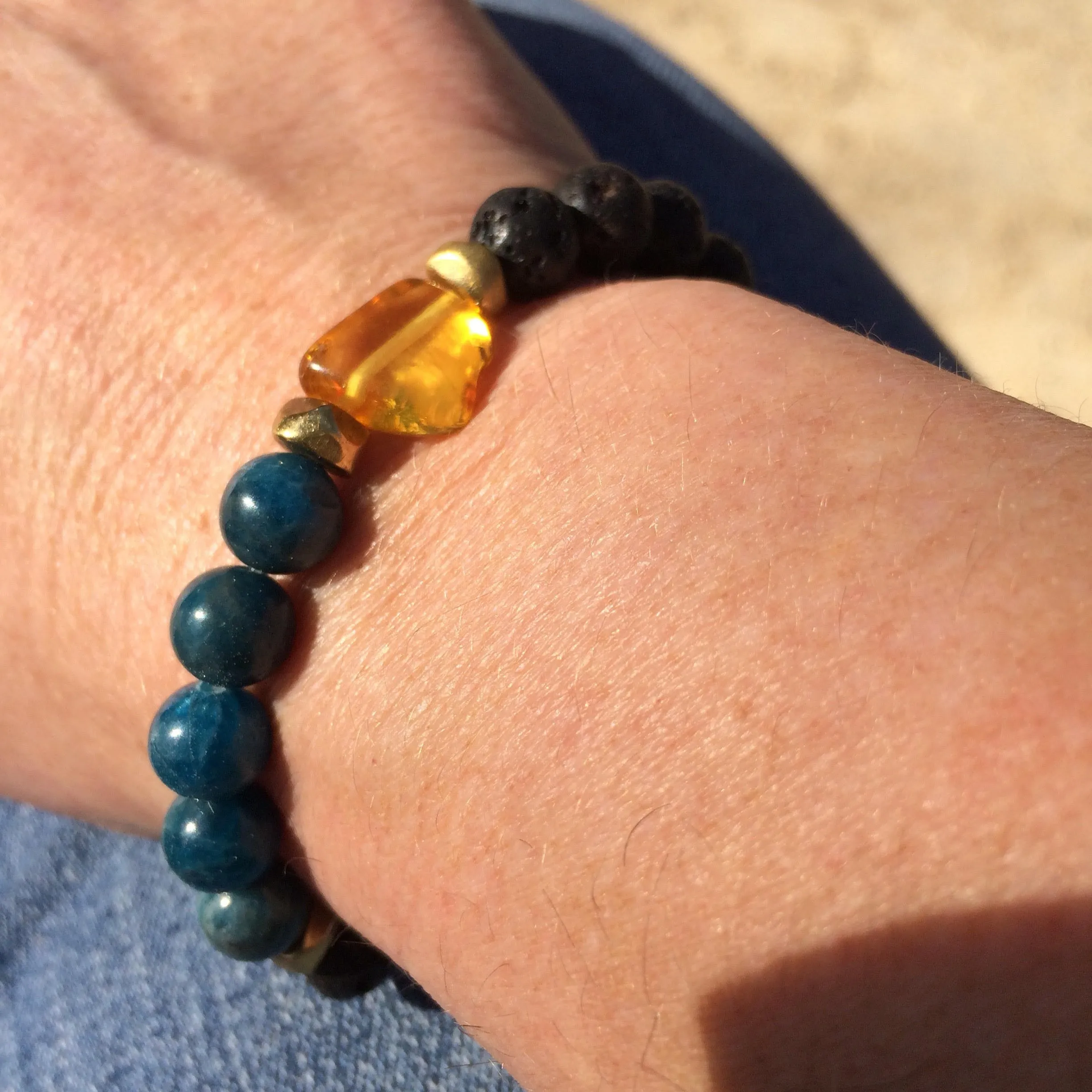 Mala Inspired Essential Oil Diffuser Lava Bead   Apatite   Amber Yoga and Meditation Bracelet