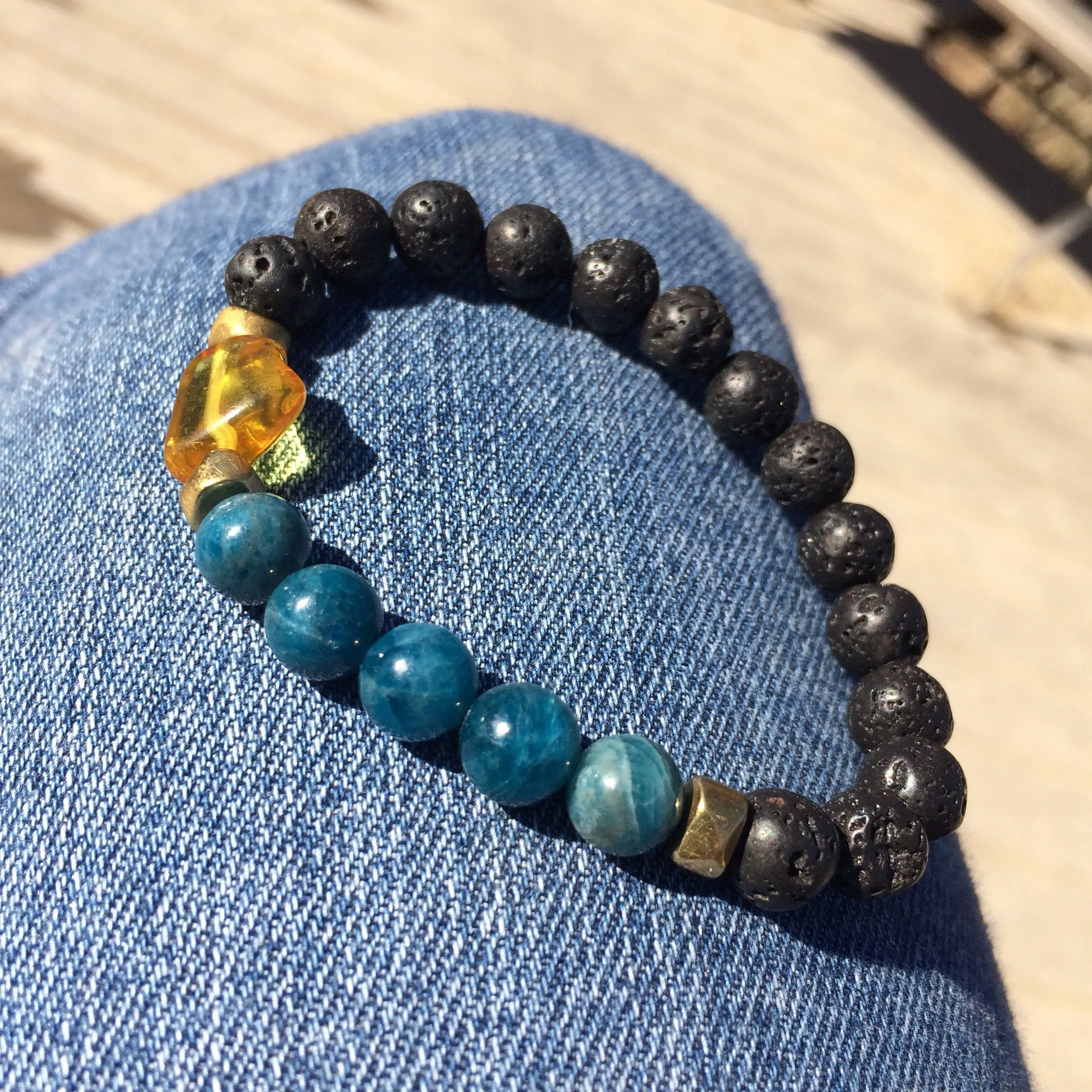 Mala Inspired Essential Oil Diffuser Lava Bead   Apatite   Amber Yoga and Meditation Bracelet